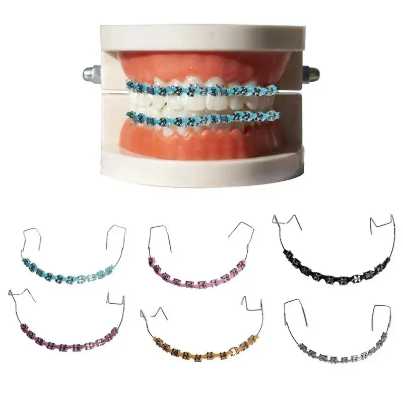 Fashion Metal Dental Orthodontic Accessory - 1 Pair Colorful Fake Braces Teeth Kit with Ligature Ties for Temporary Decoration, Oral