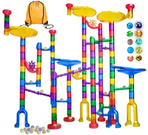 Marble Run 132Pcs Marble Maze Game Building Toy for Kid, Marble Track Race Set & STEM Learning Toys for Boy Girl Age 3 4 5 6 7 8 9+ (102 Translucent Marbulous Pcs & 30 Glass Marbles)