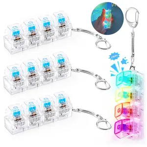 4 Pack Mechanical Keyboard Keychain Decorations with LED Glowing Lights, Stress Relief Fingertip Clicker with Transparent Crystal Keycaps, Fingertip Fidget Toys and Fun Pendant for Boys, Girls and Adults, New Year's Day Gifts, Valentine's Day Gifts