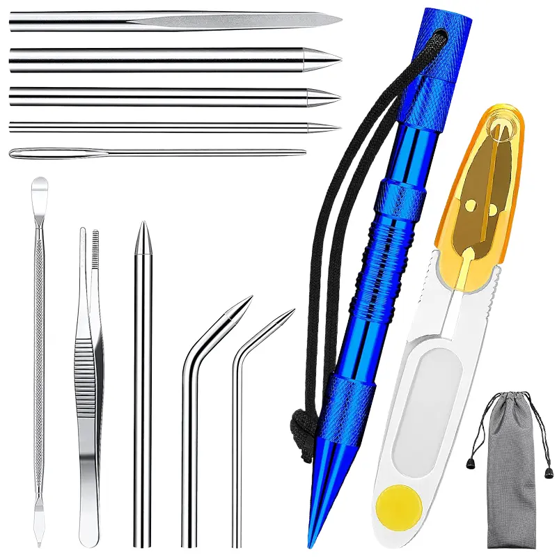 12 Pieces Paracord Fid Set,Including Stainless Steel Knotter Tools,Marlin Spike Kit,Lacing Needles,Smoothing Tool for Leather or Paracord Work,Valentine's Day Gifts,Hand Tools Kits