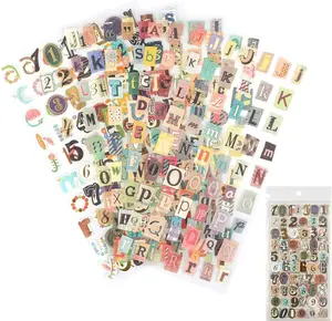 347PCS Vintage Stickers, 6 Sheet Scrapbook Stickers Graffiti, Cute Vintage Letters Numbers Self Adhesive Decals Scrapbooking Supplies for Diary DIY Art Album Paper Crafts