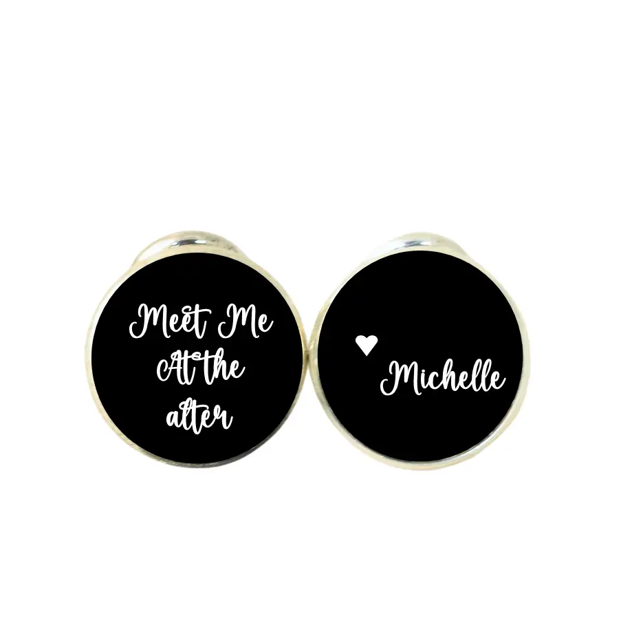 Personalized Round Stainless Steel Groom Cufflinks - Custom Engraving Stainless Steel Jewelry, 20mm Boxed Set with Permanent Glass Coating, Bride’s Wedding Gift