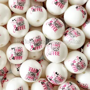 20mm My Blood type is Coffee Print Acrylic Bead, Nursing Beads, Bubblegum, Chunky Round, Gumball, Beading Supplies