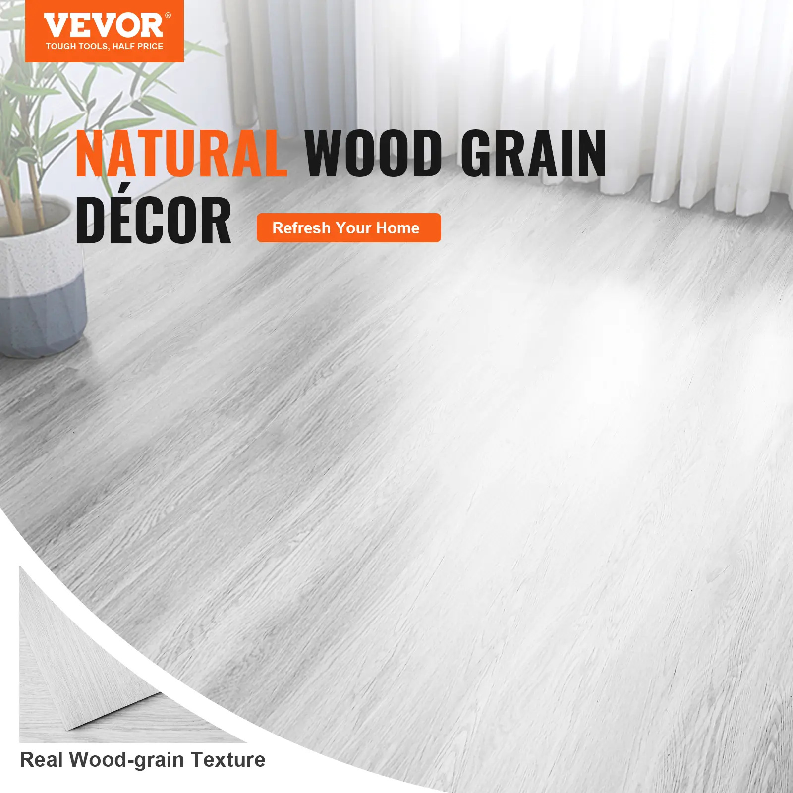 【summerfinds】VEVOR Self-Adhesive Vinyl Floor Tiles, 36x6 in, 36 Tiles, 2.5mm Thick, Peel & Stick Light Gray Wood Grain, DIY Installation, Easy to Clean Interior Flooring for Living Room, Apartment Decor