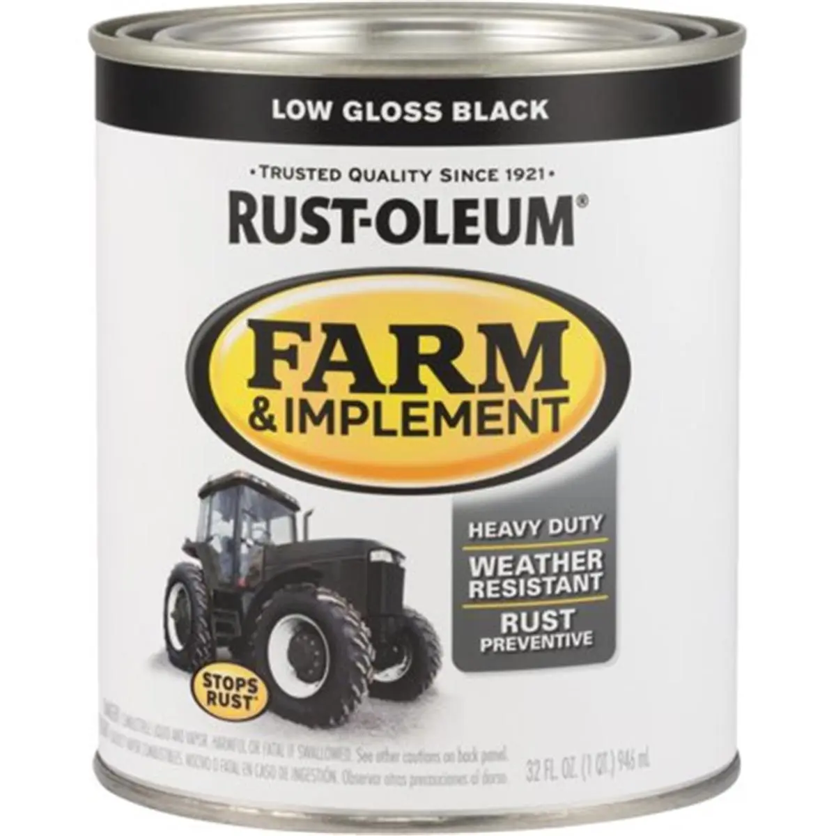 Rustoleum 280107 Low Gloss Black Farm Paint - 1 Qt, Home DIY Rust Protection Black Painting Tool, Black Paint Painting Tools