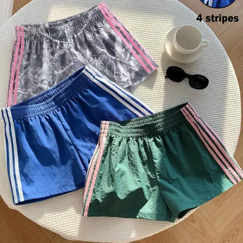 Trendy Comfortable 3-Piece Women's Casual Loose Short Pants, Side Stripe Design, Striped, Elastic Waist, Perfect for Spring Summer Carnival Activities, Casual Fashionable Shorts