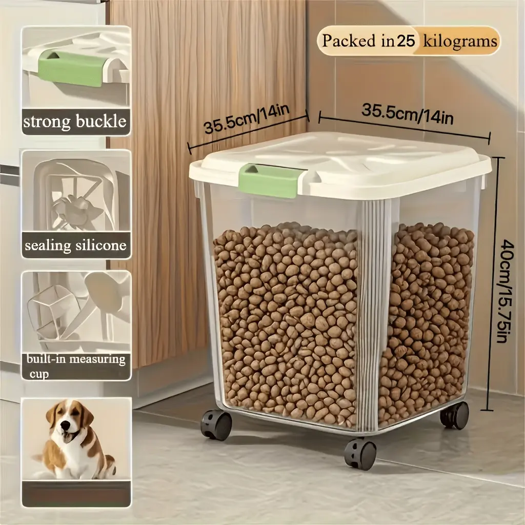 Pet Food Storage Container, Airtight Dog And Cat Food Storage Bin for Kitchen Pantry, Multi-Size Options for Dry Food Storage (6-55 Lbs), Moisture-Proof Pet Grain Container with Locking Lid And Scoop, Select Models with Wheels And Cute Stickers