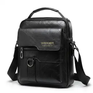 WEIXIER Mens Crossbody Sling Bag, Retro Leather Messenger Bag with Spacious Storage, Adjustable Shoulder Strap for Travel, Work, Commute & Daily Carry