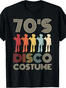 70S Disco Costume 70 Styles 1970S Men Themed Party Outfits T-Shirtmen And Women, Black T-Shirt, Size Extra Large.Jpgsame Style for Men And Women  Summer Short-Sleeved Printed T-Shirt Pure 220G