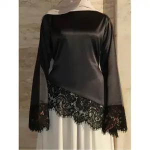 Lace trimmed satin lace up shirt