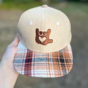 Fall SnapBack Hat by Sawyer Bear - Corduroy and plaid cap for Baby, Toddler SnapBack, Youth Cap, Adult SnapBack hat - Match with the family for the Pumpkin Patch