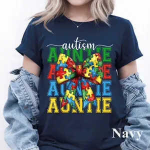 Autism Auntie Puzzle Coquette Bow Autism Awareness Aunt T-Shirt, Autism Bow Shirt, Autism Awareness Tee, Girl Gift, Autism Mama Gift, Special Education