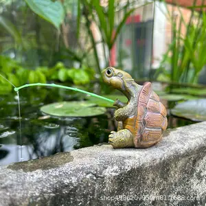Cute Fishing Turtle Figurine, Outdoor Garden Pond Decoration, Yard Balcony Plant Ornament, Adorable Water Pool Accent
