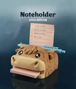 Highland Cow Sticky Note Holder with Stencils – Cute Desk Organizer, Post It Note Stand & Dispenser, Office Decor Gift