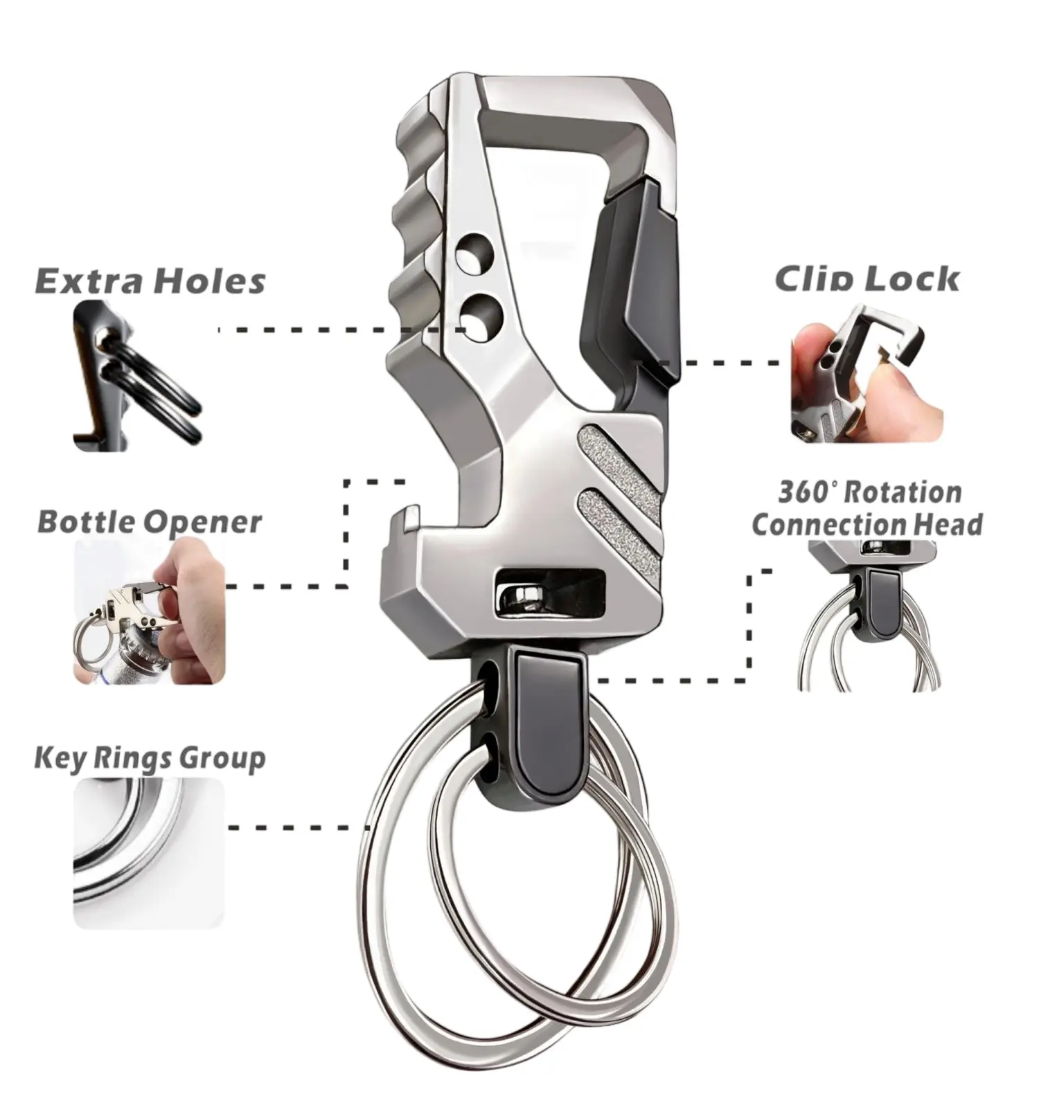 Fashionable Zinc Alloy Multitool Keychain Opener - 2-Piece Compact Metal Keychains with Engraved Slot, Auto Car Key Holder, Key Ring, EDC Accessories, Practical Mens Gifts for Daily Use & Christmas Gifting