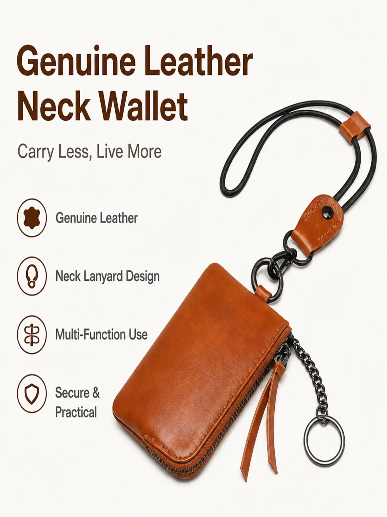 "No More Losing Your Wallet! 🤯 Genuine Leather Neck Wallet with Lanyard" "1pc TikTok Viral Travel Hack! Hands-Free Neck Wallet for Everyday & Trips" "I Never Fumble for My Cards Again! This Neck Wallet Changed My Life 😍"