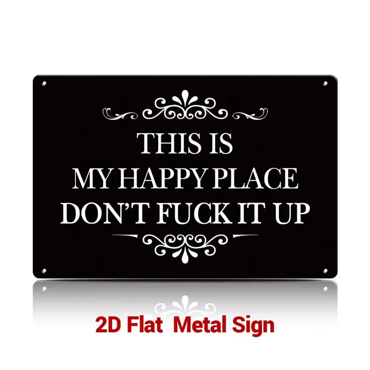 8x12 Inch Black Retro Metal Tin Sign, Elegant Scroll Border This Is My Happy Place Sassy Quote Plaque, Classic Black White Typography Bar Bedroom Man Cave Wall Decor, Hilarious Novelty Birthday Gift For Home & Bar Owners