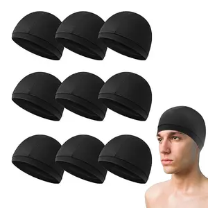  9pcs Black Color Skull Cap - Cooling, Lightweight, Breathable, Sweat-Wicking and Quick-Drying. Hat for Outdoor Sports and Work Cycling Cap Running Head for Men Women headband hair soft scarf wrap