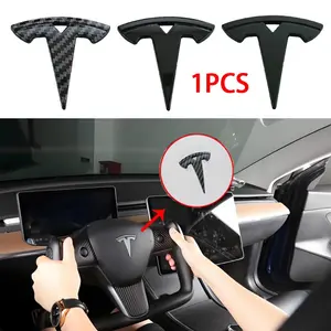 1pcs 3D Car Steering Wheel Center Emblem Sticker Interior Decoration ABS Sticker Accessories For Tesla Model 3 Mode S X Model Y Juniper Roadster SpaceX