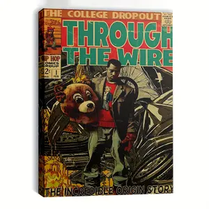 1 piece, ZYAURA Kanye W Through The Wire Hip Hop Comics Music Theme Canvas Wall Art Decoration Vintage Prints. Suitable for Room and Music Room Decoration