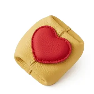 Heart-Shaped Genuine Leather Mini Storage Bags | Portable Coin and Coin Purse Organizer in Multiple Colors with Snap Closure