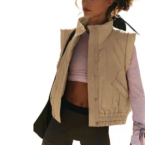 Yeokou Women Quilted Puffer Vest Button Down Scrunch Sleeveless Winter Stand Collar Padded Gilet with Pockets