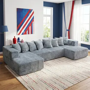 U-Shape Modular Sectional Sofa - Compressed Corduroy, 3-Package Shipping, 6 Free Pillows, Modern Convertible Sleeper, Space-Efficient Design, Living Room Couch, Sofas for Living Room, Apartment Indoor Furniture, Summervibes, Couch For Living Room