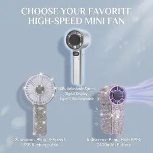 Portable Rhinestone Mini Fan , 17000RPM High-Speed Handheld Fan, USB-C Rechargeable Pocket Fan, Long Battery Life, Small Travel Fan for Wedding, Party, Commuting, Outdoor, Gifts for Women