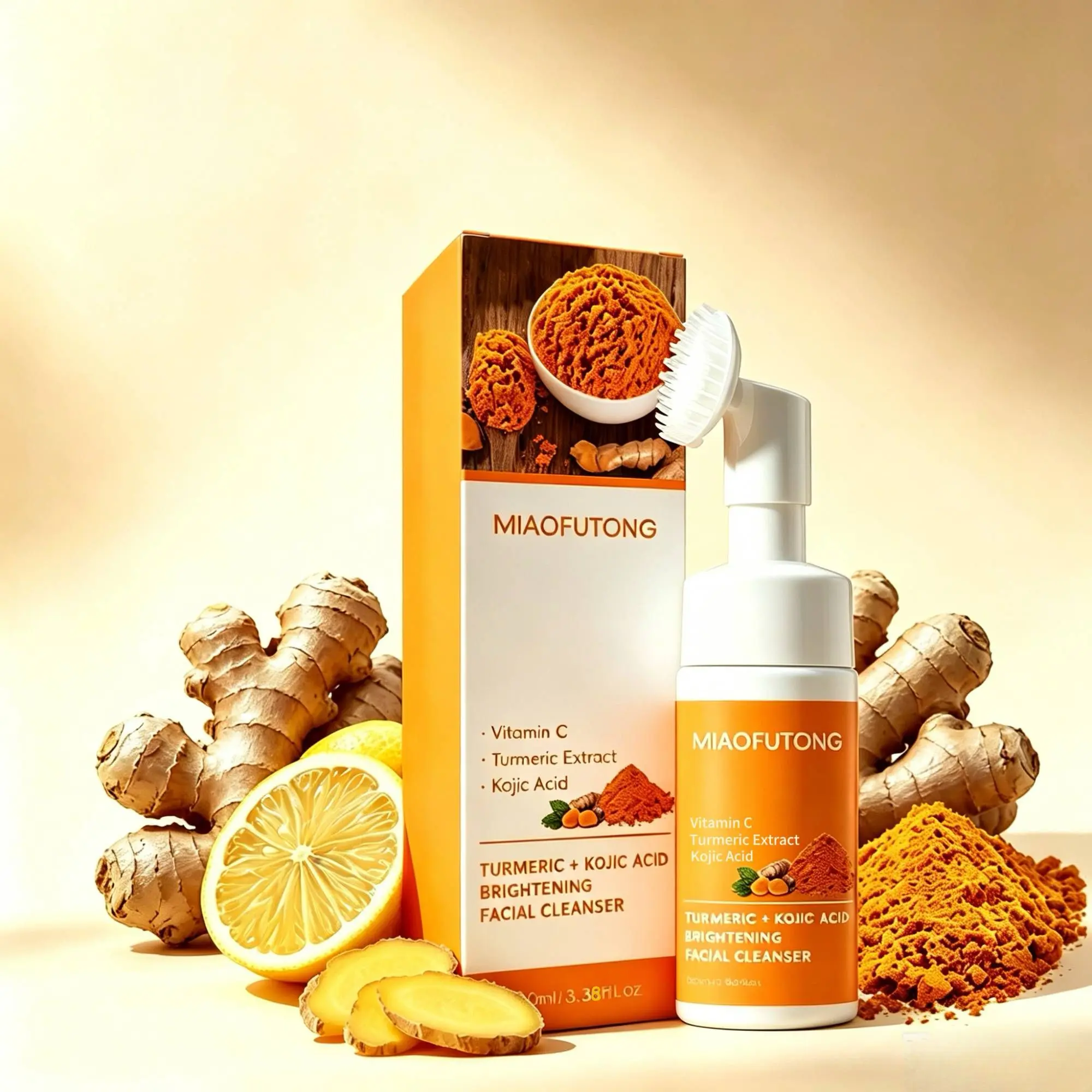 Turmeric Skincare Two Piece Set – Cleansing Mousse,Turmeric Soap, Gentle Exfoliating Facial Cleanser Kit