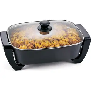 Xtra Deep Dish Electric Skillet, 15"x12"x4" Size, 12.5qt Capacity, Ceralast™ PFAS-Free Ceramics, 1500W Heats Fast, Tempered Glass Vented Lid, Dishwasher Safe, Black/Gray