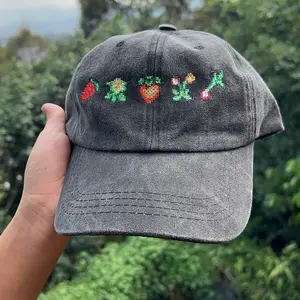 Fruit Pixel Washed Embroidered Hat, Baseball Cap, Dad Hat, Gamers Cap, Game Lover Hat, Casual Wear, Headwear, Fishing Washed Cap, Fisherman Gifts