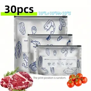 30pcs Heavy-Duty Reusable Aluminum Foil Refrigerator Storage Bags with Sealed Zipper Closure - Food Grade Leakproof & Tear-Resistant, Airtight Freshness for Meat, Vegetables, Leftovers, Bread - Space-Saving Organizer for Home & Commercial Kitchens, Holida