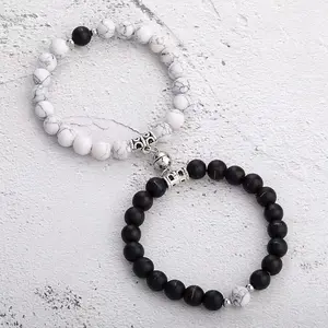 Black Frosted & White Turquoise Couple Set Heart Magnetic Bracelets
