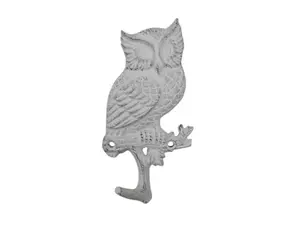 360 stand Metal Decorative Hanging Cast Iron Wall Hook, Handmade Rustic Whitewashed Owl Shape with Tree Branch Base, 6.5x1x5 in Home Decor Home Supply, Decoration