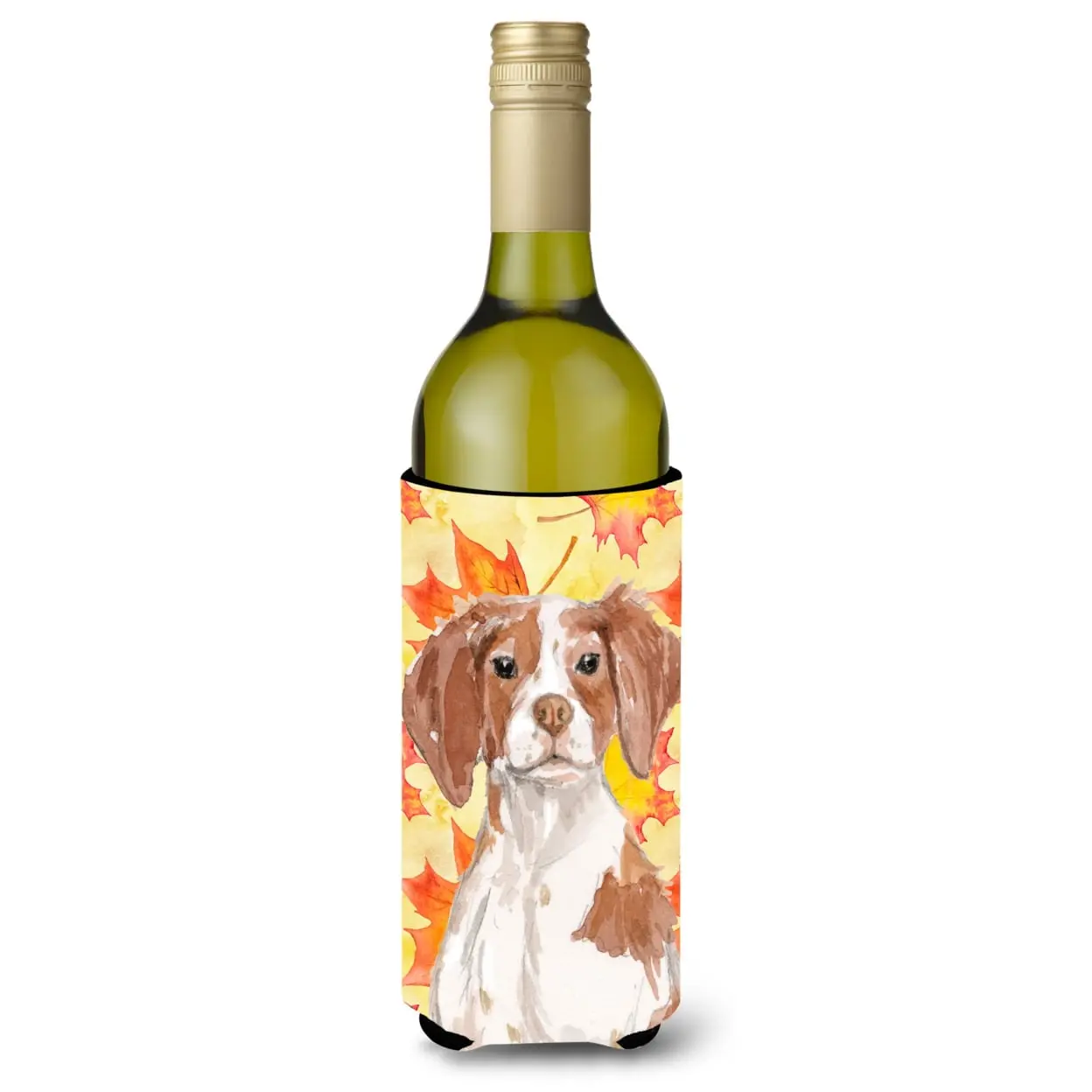 Brittany Spaniel Fall Beverage Insulator Hugger - Wine Bottle Accessory for Kitchenware, Drinkware