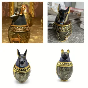 Anubis Resin Craft Storage Jar - Ancient Egyptian Pharaoh Deity Guardian, Cat-Dog Memorial Urn, Cat God Statue, Home Decor Ornament, Funeral Supply, Abs Memorials, Memorials Anubis Resin Craft