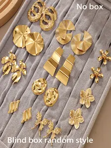 Random 5 Pairs Exaggerated Personalized Asymmetrical Pierced Irregular Butterfly Flower Metal Ear Studs Earrings for Women, Geometric Design Party Show Ear Jewelry