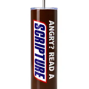 20oz Skinny Tumbler with Straw, Christian Faith Drinkware - "Original Angry? Read a Scripture" Design - Published 2-27-23