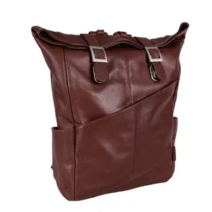 Kennedy 17-Inch Laptop Backpack for Adults, Brown Pebble Grain Calfskin Leather with Dual Access, Smart Strap & Adjustable Straps