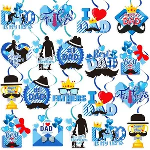 40Pcs Father's Day Hanging Swirl Decorations, Blue Best Dad Ceiling Hanging Swirls Father's Day Foil Swirls Streamers for Fathers Day Party Decorations