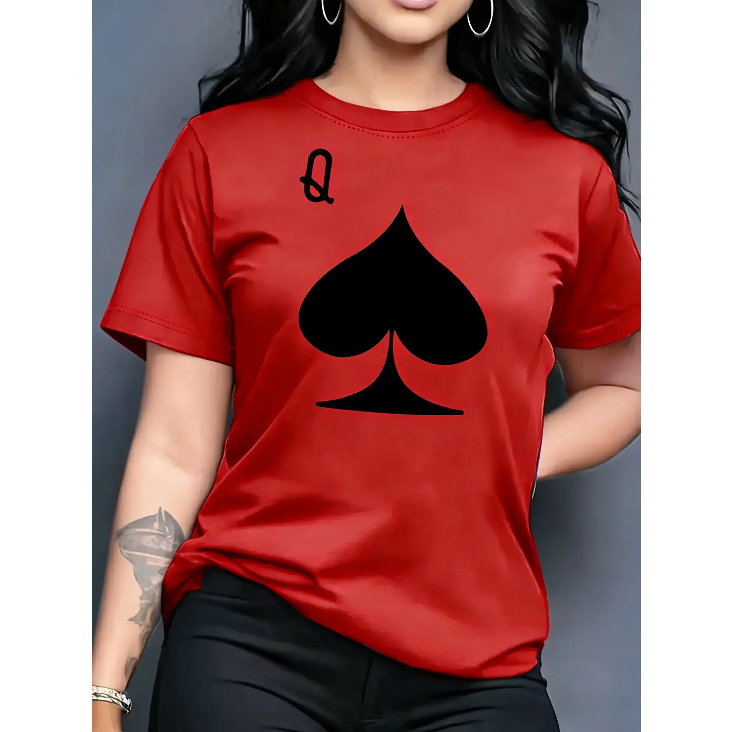 Women's 100% Cotton Smooth Fabric Casual Oversized Fit Graphic T-Shirt - Round Neck, Short Sleeves, All-Match, Comfortable, Versatile, Multi-Color, Queen Spring & Summer Wear