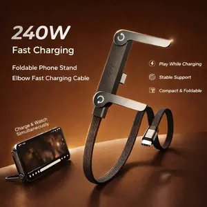 240W fast charging data cable, 2-in-1 super-fast charging cable and phone holder, invisible stand charging cable, suitable for iPhone and Samsung phones, suitable for office, car, travel, gaming and other scenarios.