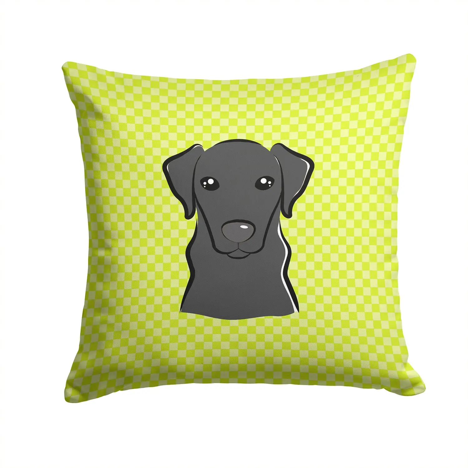 Checkerboard Lime Green Black Labrador Decorative Throw Pillow 14x14 Indoor Outdoor Accent Cushion, Fabric Cover with Insert for Sofa, Bed, Porch & Living Room