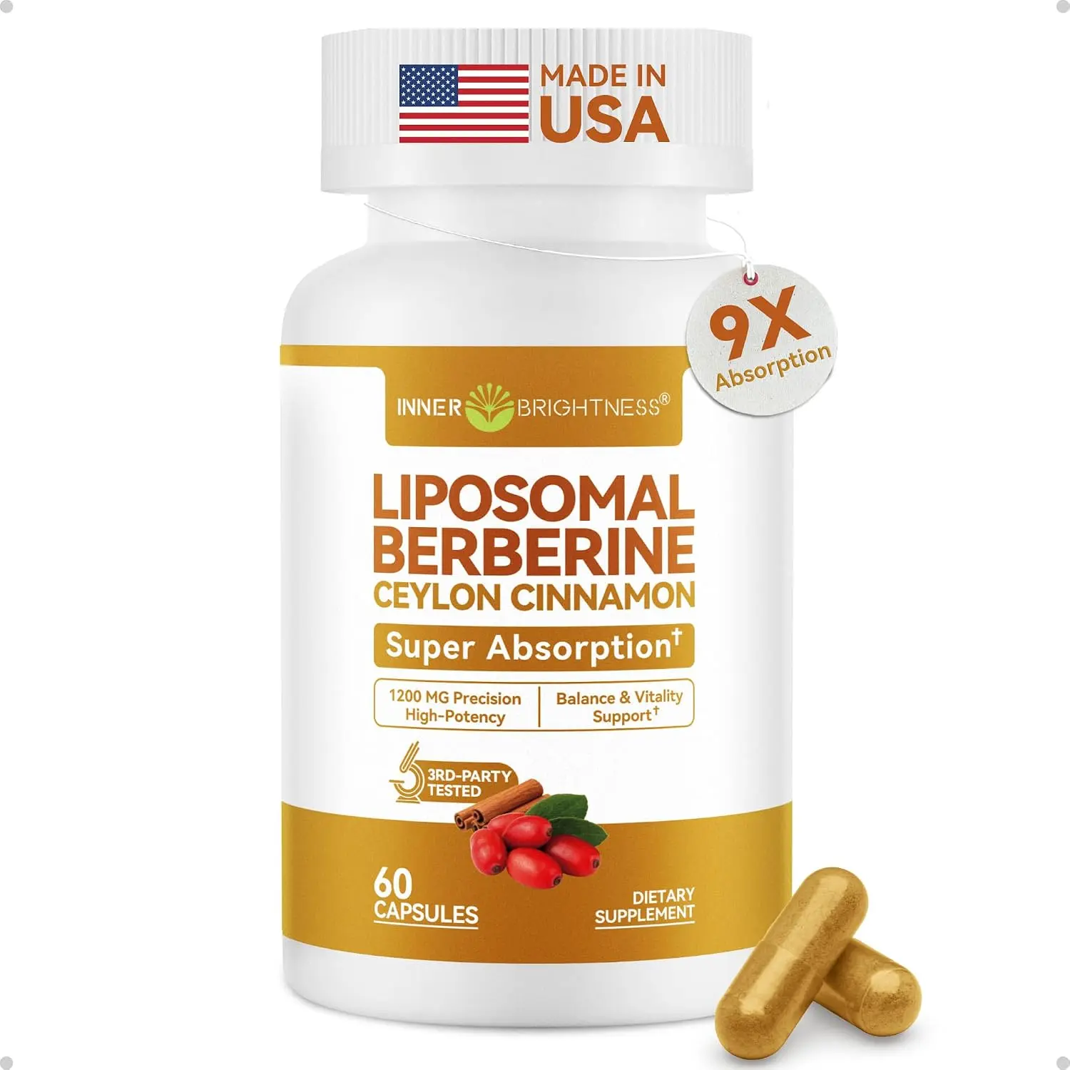 Liposomal Berberine with Ceylon Cinnamon 1200mg, 60 Capsules - Advanced Metabolic Support, Blood Sugar & Glucose Control with Chromium, Zinc & Vitamin D3