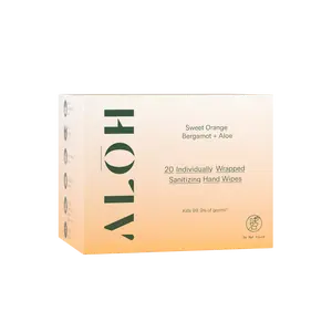 ALOH Sweet Orange Bergamot and Aloe Individually Wrapped Hand Sanitizing Wipes, Moisturizing, Travel Friendly, Biodegradable, Cruelty Free Hydrating Pure Essential Oils Healthcare Cleanse