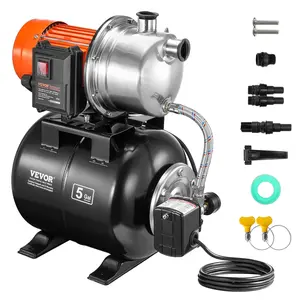 VEVOR 1.6 HP Shallow Well Pump with Pressure Tank,  1320 GPH, Automatic Irrigation Water Booster Pump with 5-Gal Pressure Tank 30/50 PSI Pressure Switch, Stainless Steel Pump Head for Home Garden Lawn