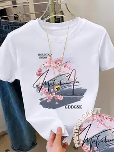 Women's Summer Letter Print Short Sleeve Casual Regular Crew Neck T-Shirt