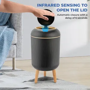 Smart Sensor Trash Can with Lid, 2.6 Gallon / 10L Touchless Automatic Garbage Bin, Motion Sensor Wastebasket with Odor Control, Waterproof Slim Design, Removable Legs for Bathroom, Kitchen, Bedroom, Office