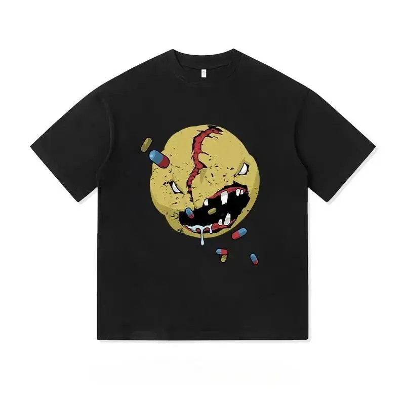 Men's Cotton T-Shirt with Cyberpunk Graphic Print, Casual Loose Fit Round Neck Top for Summer Streetwear, Casual Street Fashion, Fabric, Soft, Outfits