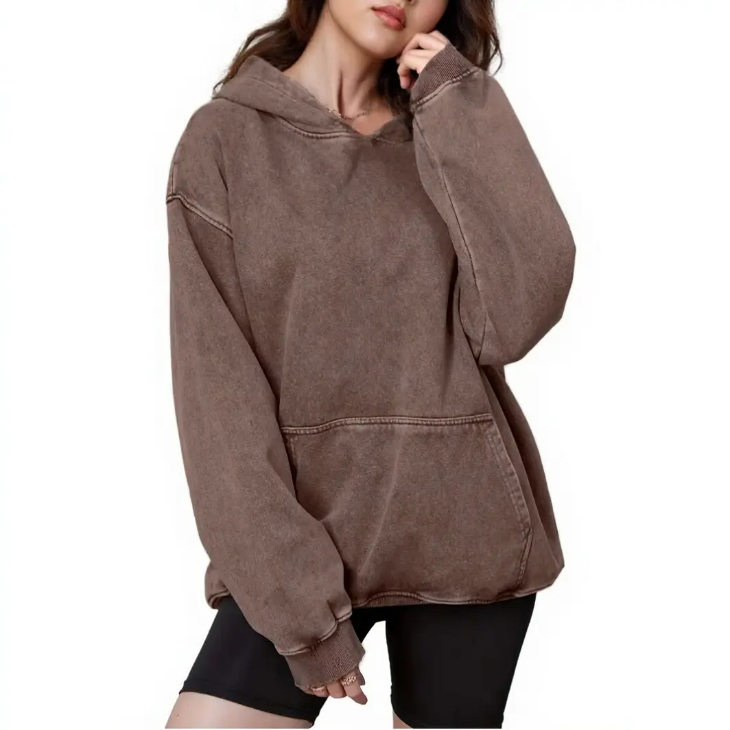Women's Oversized Acid Wash Hoodie Top - Heavyweight Soft Fleece Vintage Cotton, Long Sleeves, Loose Relaxed Fit, Athletic Casual Streetwear, Unisex Design for Men, Includes 1 Leggings Pair, Sweatshirt, Baggy, Everyday, Hooded Neck, Plus Size, Athleisure,